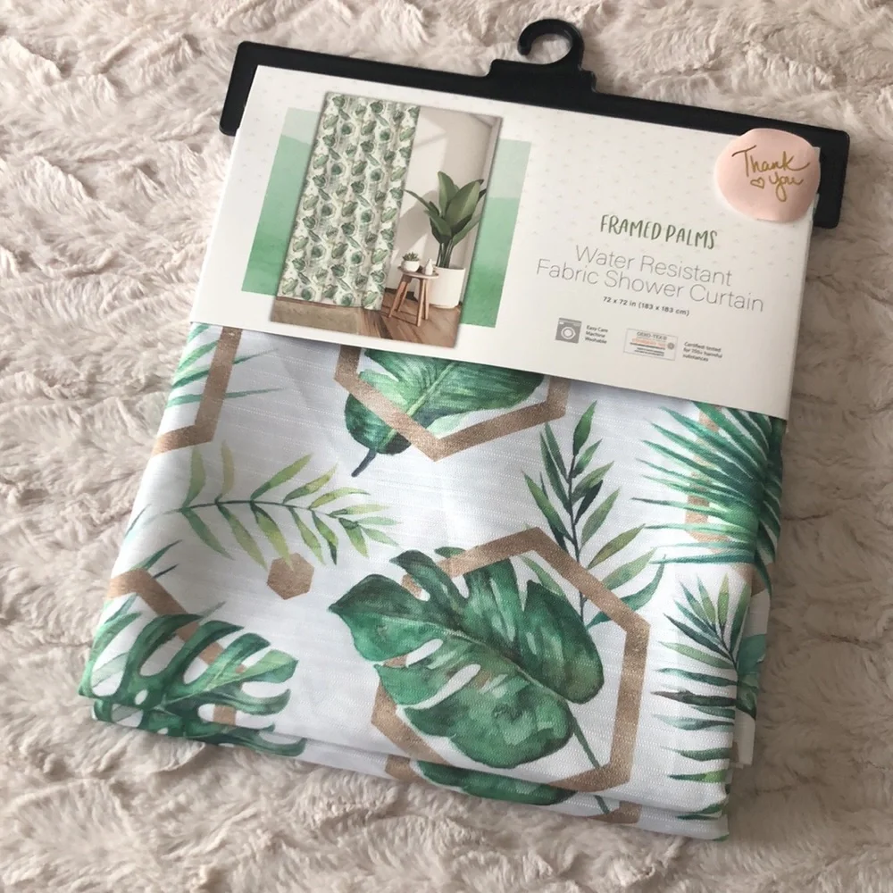 Tropical Palm Leaves Water Resistant Fabric Shower Curtain
